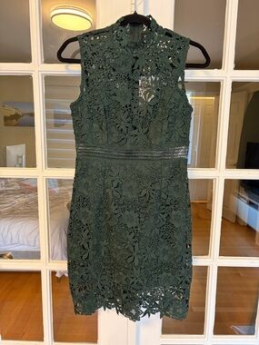 Bardot Dark Green Floral Lace Mini Dress